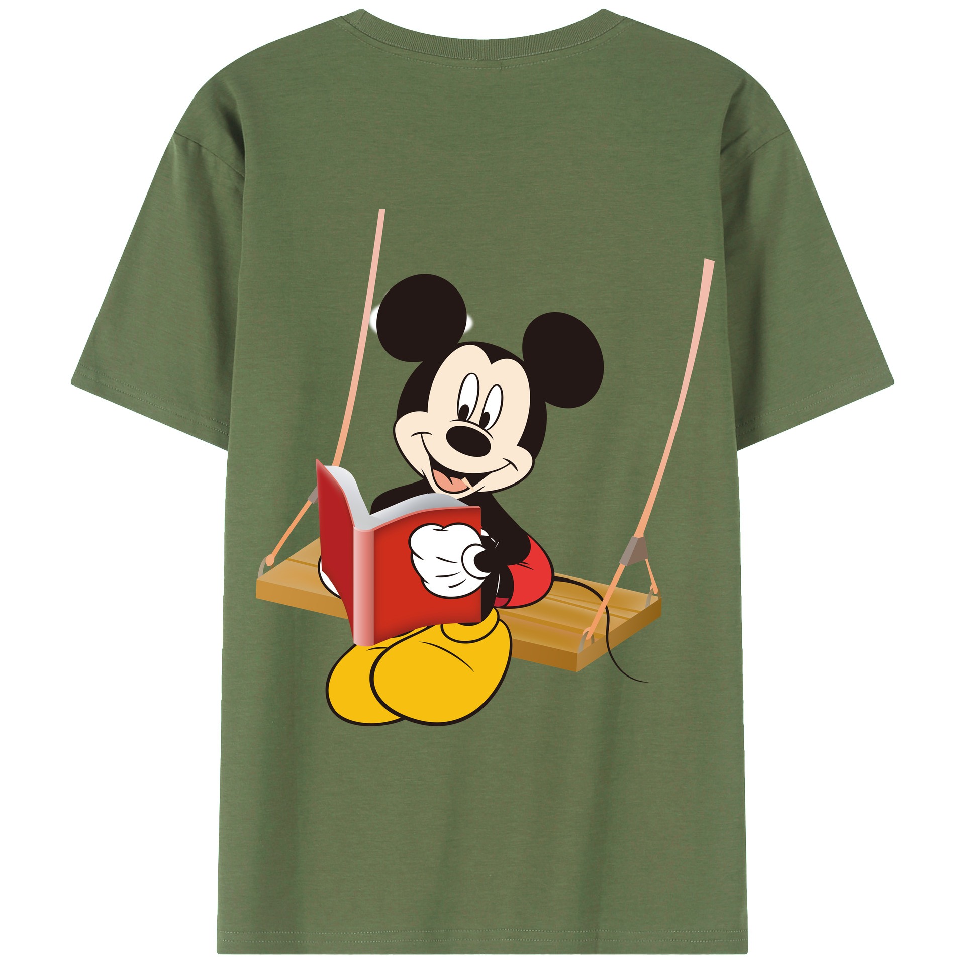 ミッキーマウス Mickey Mouse 綿100％ メンズ半袖Tシャツ（バックプリント） 通気性